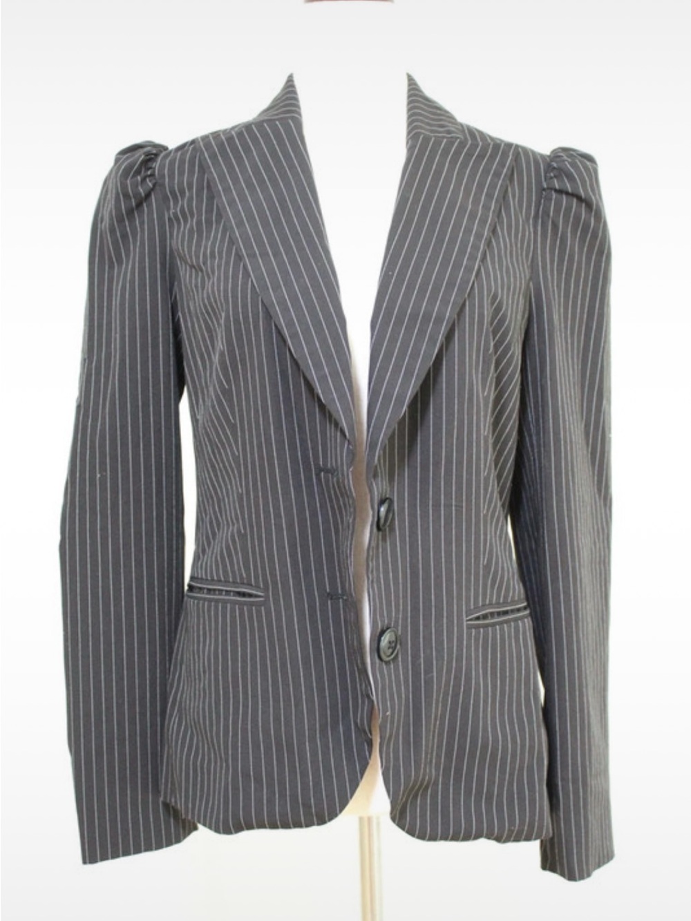 Black Pinstripe Notch-Lapel Women's Blazer